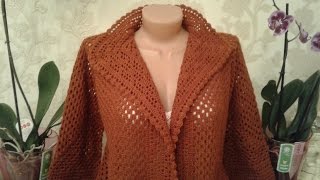 Кардиган из шестиугольников. Часть 4. Обвязка полочек и горловины. Knitting women's cardigan.