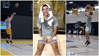 Lonzo Ball working every day on his new looking shot, but he misses the last one