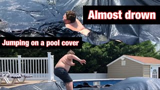 FAT KID jumps on POOL COVER
