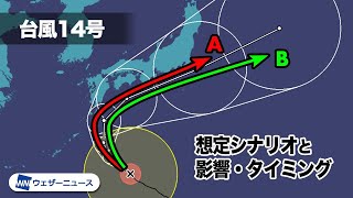 台風14号、想定される2つのシナリオ　荒天の影響や時期に大きな差