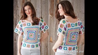 Кофточка из Квадратов Крючком - 2019 / Blouse from Squares Crochet / Bluse von Squares