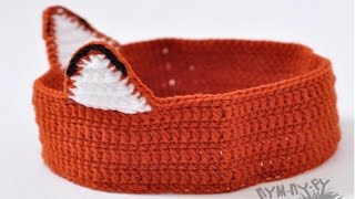 Вязаная повязка с ушками лисичка - повязка на голову с лисьими ушками