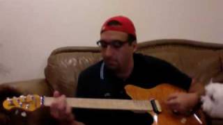 Dog licks guitar player