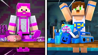 MİNECRAFT TEK RENK CHALLENGE - Minecraft Pembe Ev vs Mavi Ev YAPI KAPIŞMALARI