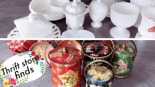 THRIFT STORE HAUL |milk glass, copper accents, tea tins and more