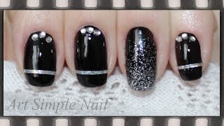 Черный маникюр на выпускной | Silver Glitter & Black nail art