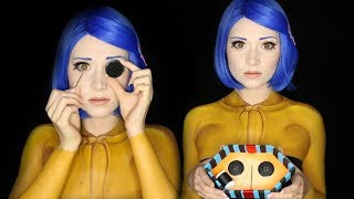 CORALINE HALLOWEEN MAKEUP TUTORIAL | Clothes Painted On!