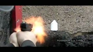 Glock 20SF 10mm JHP vs 2 large water jugs 600fps slow motion