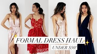AFFORDABLE PROM/FORMAL DRESS HAUL + REVIEW! (under $50) | rachspeed