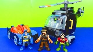 Imaginext Magician Tries to take Batman Robin cape Batcopter Batmobile Batcave toys stories