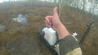 Мотобуксировщик Ураган по топкому весеннему болоту гусиная охота