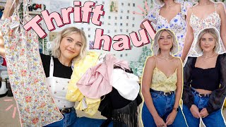 A BIG TRENDY SPRING THRIFT STORE TRY ON HAUL | my MOST colorful thrift haul with many FLORALS