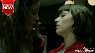 Two lesbian girls kissing scene