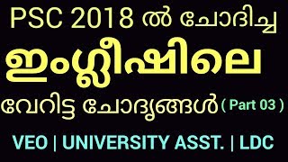2018 ലെ PSC English Questions | VEO | UNIVERSITY ASST. | LDC | SSC | RRB | Renjit's English