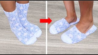 HACER PANTUFLAS CON UNOS CALCETINES VIEJOS - TRANSFORMA TU ROPA VIEJA A NUEVA- DIY HACKS, CLOTHES