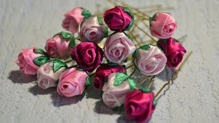 Шпилька-розочка. Мастер-класс. Канзаши / Hairpin-rosette. Master class. kanzashi