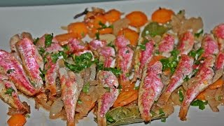 Тушеная барабулька в белом вине.Salmonetes con vino blanco.