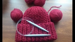 Шапка спицами из толстой пряжи