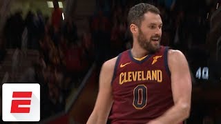 Kevin Love shows he's back with huge clutch 3 off beautiful LeBron James dish vs. Raptors | ESPN
