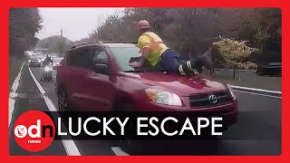 Road Rage: Highway Worker Jumps on Car Bonnet to Avoid Being Run Over