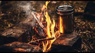 Неожиданный гость в лесу с костром и котелком пью чай и ем❄?