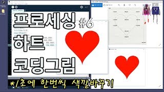 [프로세싱] 하트 기호 코딩그림_베지어 꼭짓점 그리기(Drawing the Heart symbol on Processing code)