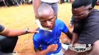 Knocked out man gets a wank