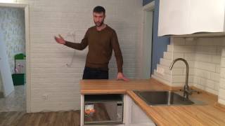 Белая глянцевая кухня. Дизайн белой кухни с фурнитурой Blum.  Кухни на заказ.