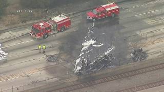 RAW VIDEO: 105 Fwy traffic at standstill in Hawthorne following fiery, fatal tanker crash | ABC7