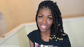 braided bob on short hair with rubber bands and jewels