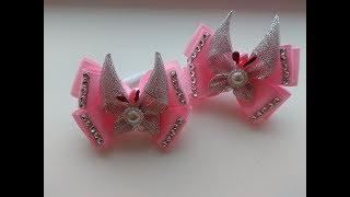 Нежные бантики с бабочками из лент Канзаши МК / Delicate ribbon with butterfly ribbon Kanzashi MK