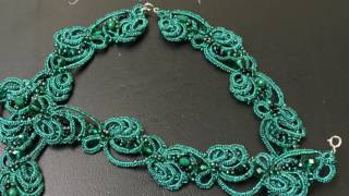 Tatting. "Изумрундия" ( колье и браслет в технике Анкарс)