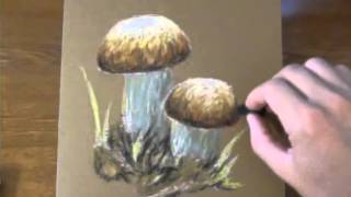 Рисуем белые грибы пастелью