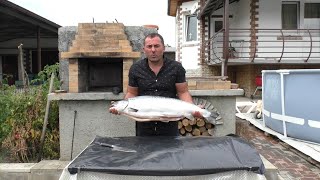 SALMON on the GRILL. SKEWERS of FISH.