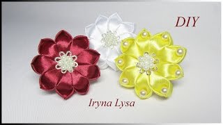 МК: Квіти з атласних стрічок для волосся, flowers satin ribbons DIY