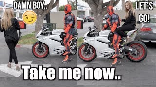 Picking up Girls as DeadPool On Ducati!
