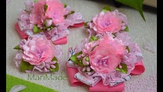 Канзаши Сакура Резинки Заколки Бантики МК Kanzashi Sakura Bows Clips