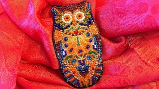 Брошь - СОВУШКА. Абрис-Арт. ОБЗОР и готовая работа. Вышивка бисером.
