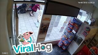 Man in Wheelchair Reverses into Two Elderly Women || ViralHog