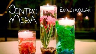 Centro de Mesa Jarrón con Flores Sumergidas y Velas Flotantes
