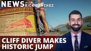 Cliff diver makes historic jump out of hot air balloon