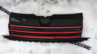 Решётка радиатора VW T6 без эмблемы c красными полосами