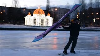 Кайтвинг зимой - Турбозмей при слабом порывистом ветре