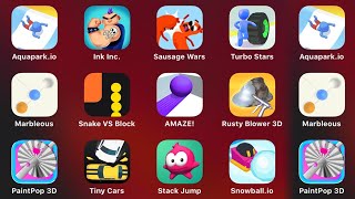 Aquapark.io, Ink Inc, Sausage Wars, Turbo Stars, Marbleous, Snake Vs Block, Amaze, Rusty Blower 3D