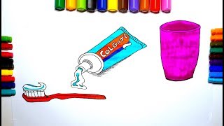 FREE Coloring Page Tooth Brush,Toothpaste. Is your kid afraid of the dentist ? Lets color together