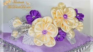 ?ОБОДОК С ЦВЕТАМИ канзаши в стиле шебби шик | DIY Kanzashi Headband?