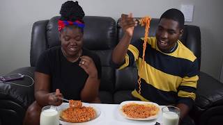 EXTREME 2X SPICY RAMEN NOODLE CHALLENGE (LOSER DRINK RAW EGGS)