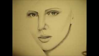 Disegno, ritratto ,olio su carta. Charlize Theron.pennello asciutto , сухая кисть