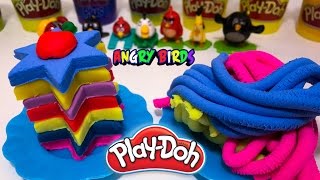Энгри Бердс кушают пирожное и макароны Плей До Играем Angry Birds eat cake and pasta Play Doh  培乐多