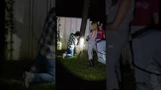 Drunk girl armadilla hunting with tape measure